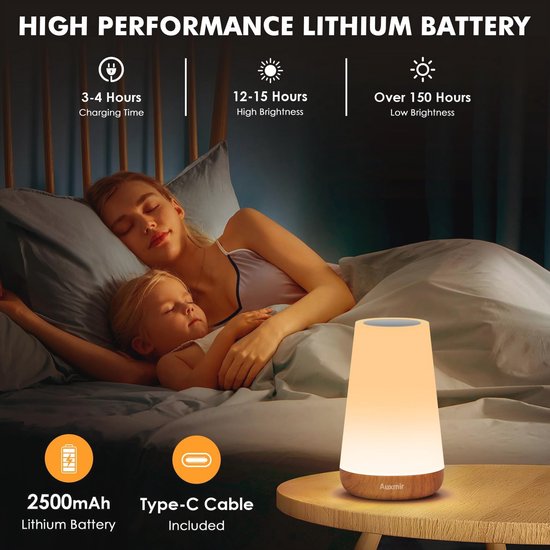 Bedlamp 2 Pack met 13 Kleuren en 5 Standen, Dimbaar Nachtlampje met Timer en Oplaadbare USB LED Tafellamp voor Slaapkamer — afbeelding 2