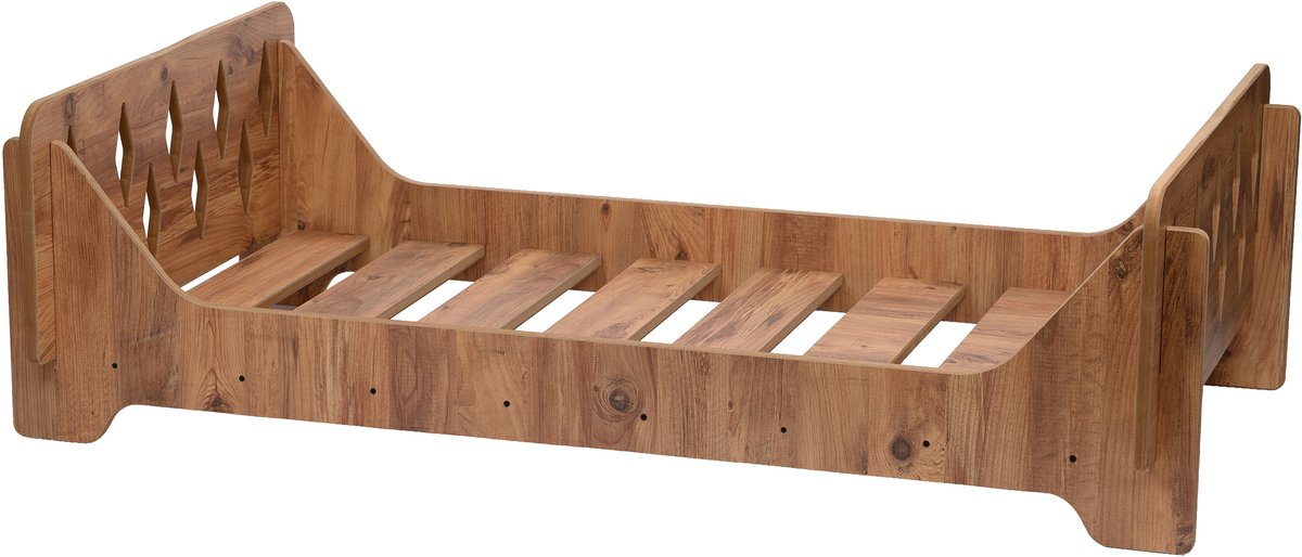 WoodWorks Kinderbed 140x70 CM – Peuterbed MDF Walnoot – Geschikt voor Peuters & Kleuters - Peuterkamer – Stevig & Veilig – Moderne Scandinavische Look