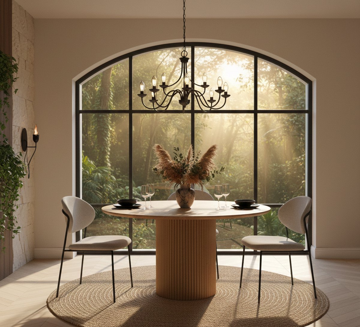Ronde Eetkamertafel Naturel Acaciahout 130-150 cm – Unieke Houtstructuur en Gezellig Design – Novihome