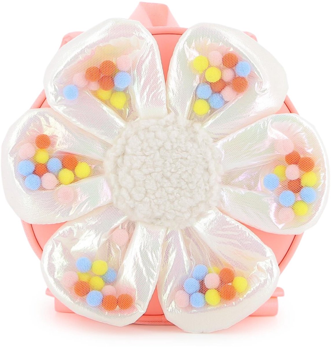 Kleine Rugzak – Bloemdesign met Pompons en Mesh Petals 20 × 6 cm