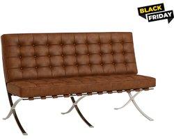 Barcelona Chair - 2-zits - Bruin Vintage - Fauteuil - Stoel - Loungestoel - Relaxfauteuil