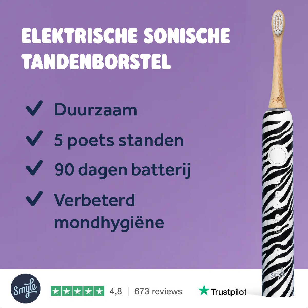 Elektrische Zebra Print Tandenborstel met USB-C Oplader - afbeelding 2