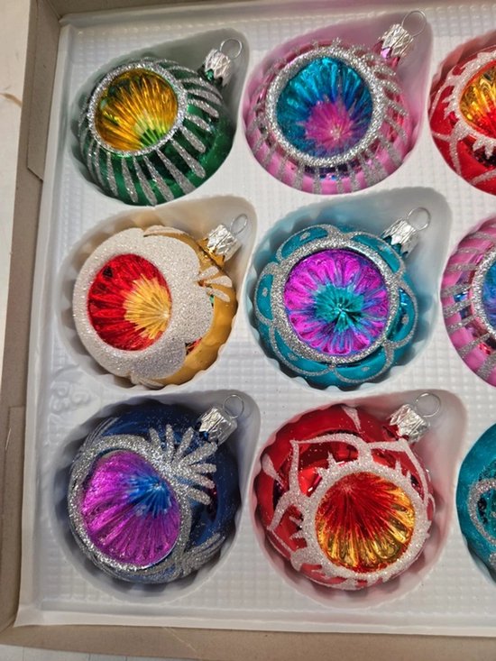 Vintage retro geinspireerde glazen kerstballen ornamenten 6 stuks 6 cm