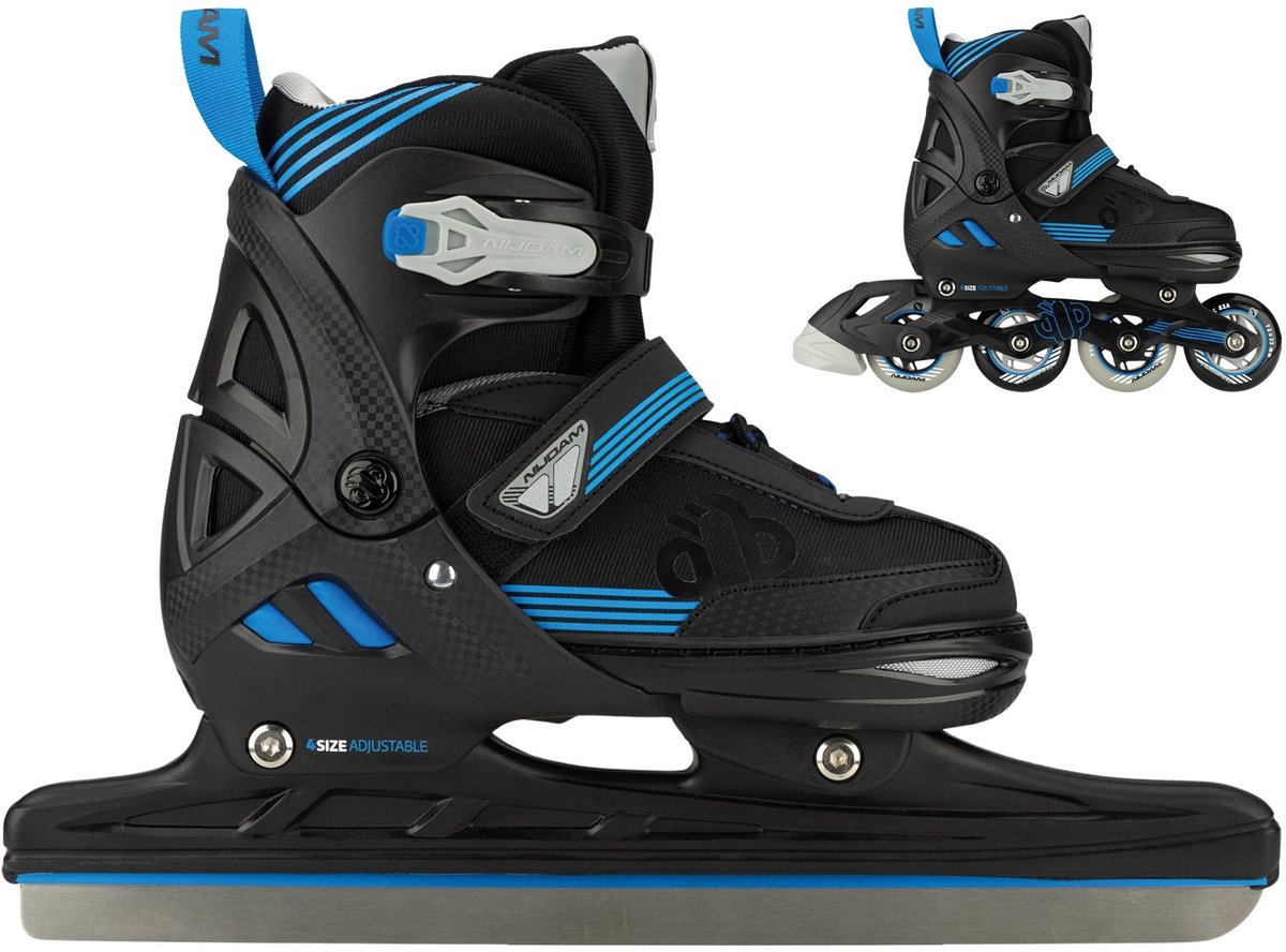 Nijdam Inline Skates Combo - Blue Blaze - Verstelbaar - Noren IJzers - Zwart - Blauw - Maat 33 - 36