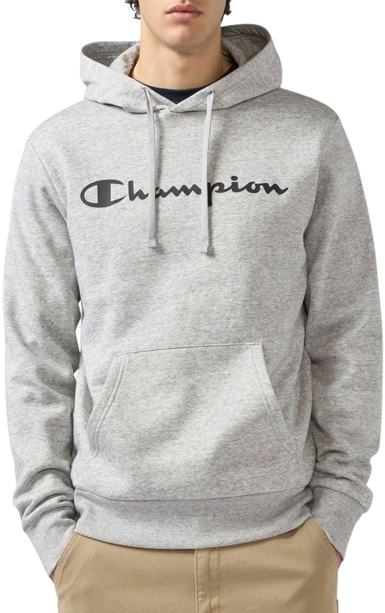 Champion Script Logo Hoodie Heren Lichtgrijs – Donkergrijs