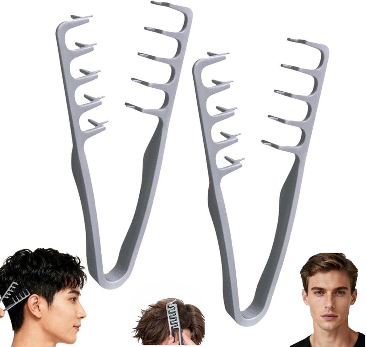 2 stuks - Structuurkam - Volumizing Styling Kam - Unisex Haarscheiding en Pony Bedekkende Kam - Hoge Kroon Tool - Breedgetande Kam - Grijs - Creëert Volumizing Gelaagde Kapsels - ABS Plastic Pony Scheidingsaccessoire