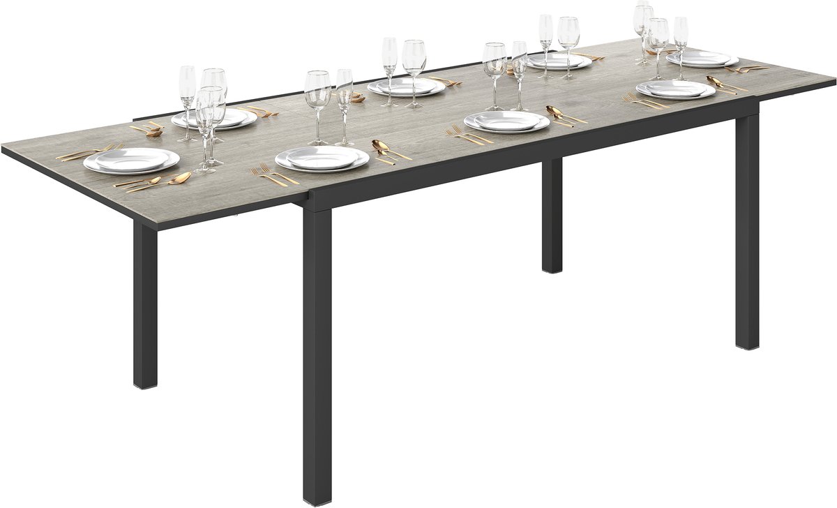 Outsunny Uitschuifbare Buiteneettafel Aluminium, Staal 240L x 90B x 74H cm Grijs