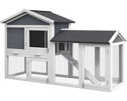 PawHut Konijnenhok Dennehout 147L x 54B x 84H cm Grijs