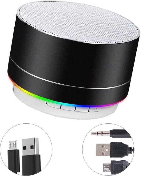Draagbare Bluetooth speaker 10W met LED licht, FM, USB, microSD, draadloos, mini stereo bas voor smartphone, laptop, tablet