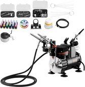 VEVOR Airbrush Pistoolset Luchtcompressor met 3 Pistolen Acrylverf 3 Spuitmonden