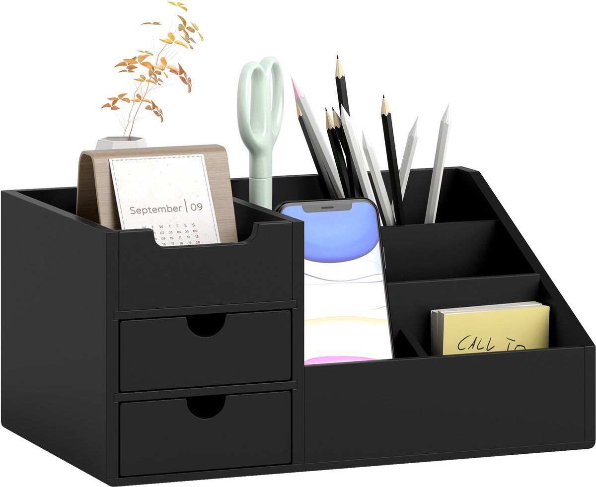 HOMCOM Bureau-organizer - Bamboe - 33x20x15cm - Zwart