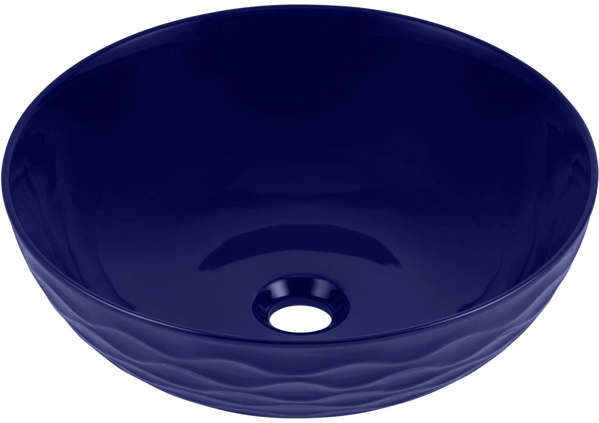 Keramische waskom rond blauw 42x42x14,5 cm opbouw Arya