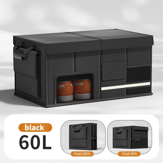 Organisateur de coffre de voiture - 60 L - Imperméable - Pliable - Oxford - Opbergbox de voiture Extra spacieuse - Organisateur de coffre de voiture en tissu Oxford grande capacité pour le camping, la Pêche et les pique-niques