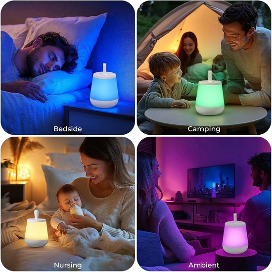 Kindernachtlampje, touchscreen, afstandsbediening, oplaadbare LED, geschikt voor baby's en zwangere vrouwen, 4 instelbare standen, 16 kleuren, nachtlampje voor volwassenen, bedlampje, slaapkamer (wit) van Merkloos — afbeelding 5