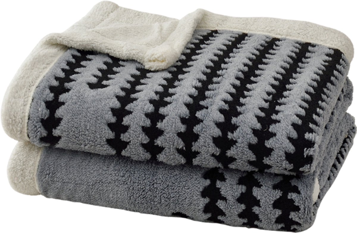 Dekbed - Deken - 200x230 cm-Comfortabele Zachte Fleece- Winter Warmtebehoud voor Bank, Sofa, Bed- Winter Warme Deken-Zwart/Grijs.