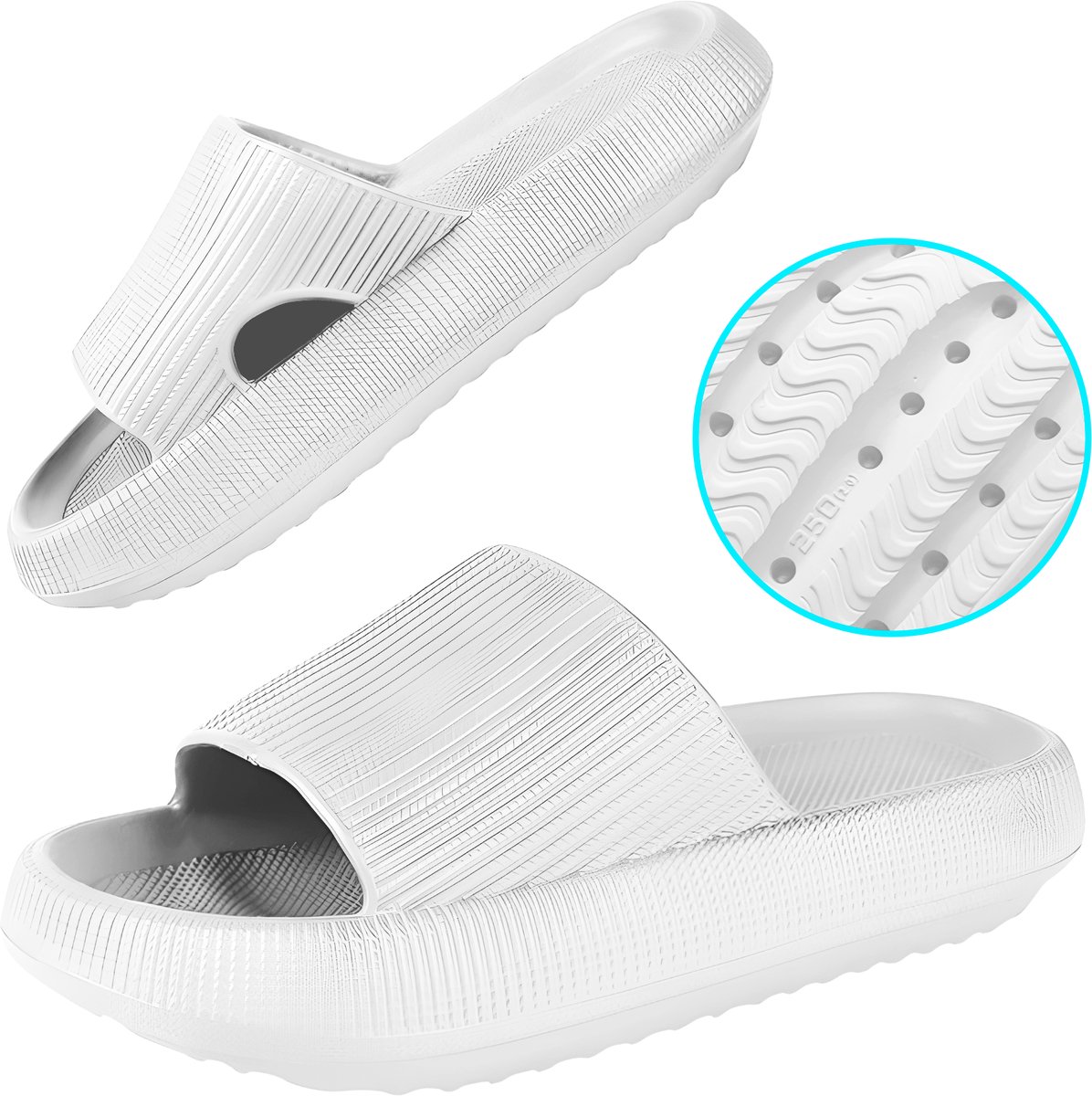 Somstyle Slippers Dames & Heren - Maat 38-39 - EVA - Badslippers met Verdikte Zool - Anti-slip - Wit