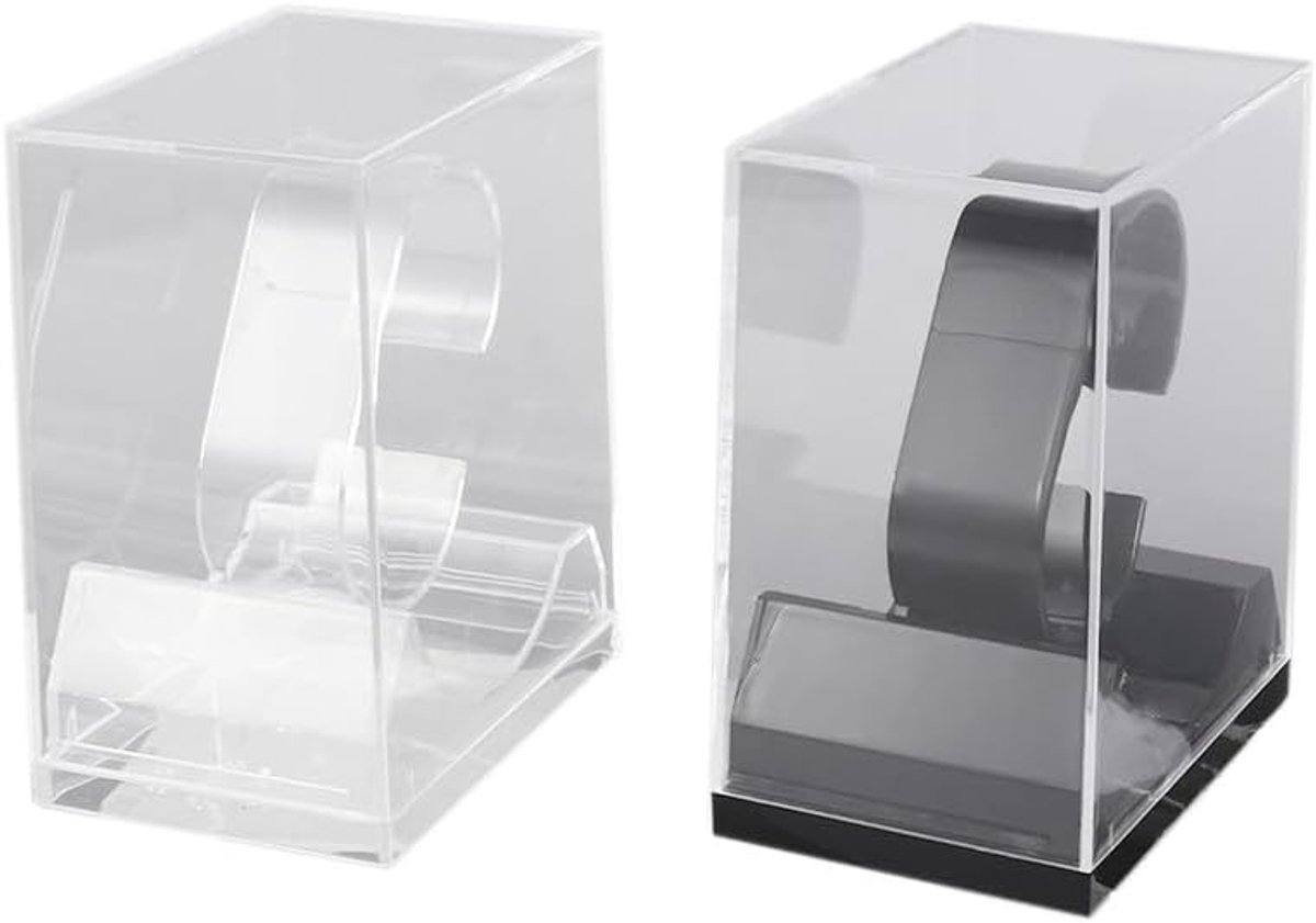 Set van 2 - Universele horlogestandaard - Transparante sieradendoos - Horlogedoos - Transparante verpakking voor polsbandjes en horloges - Transparante displaystandaard - Horlogedoos voor kinderen - 74*50*88mm