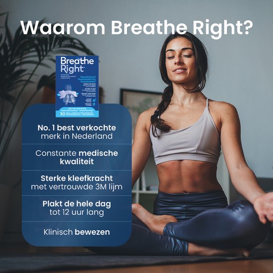 Bandes nasales anti Snurk Breathe Right - Dilatateur nasal - Pansements nasaux anti- Snurk - Peaux sensibles - Petit/ Medium 30 pièces - Transparent - Bon sommeil - Doux pour la peau - Idéal en cas de rhume et d'allergies