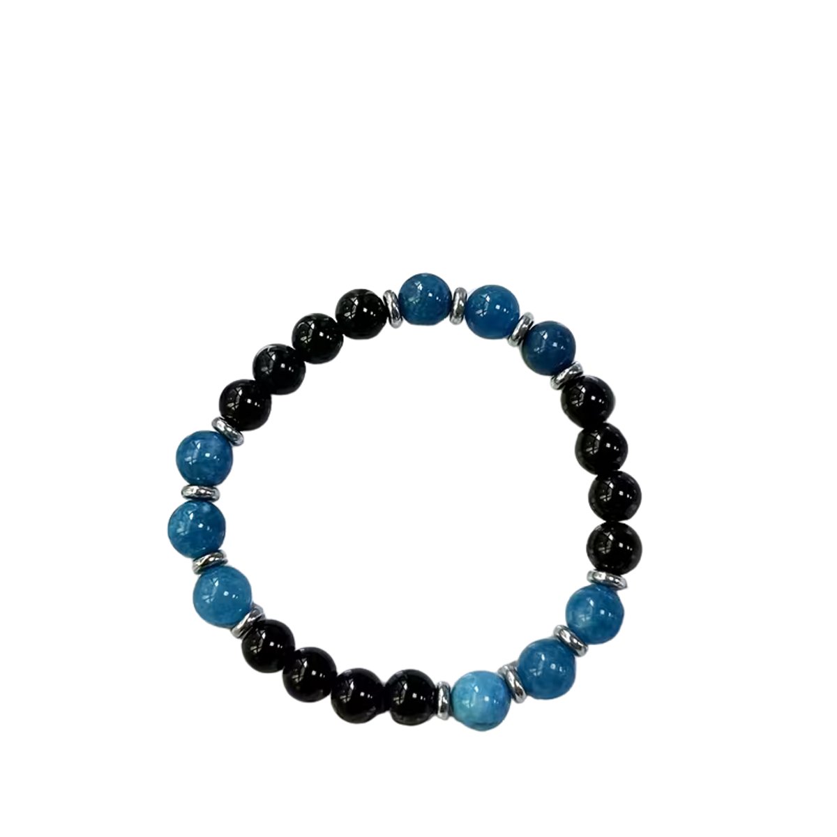 Armband - Zwarte Toermalijn – Blauwe Apatiet -Natuursteen Kralen 8 mm -18 cm (GESCHIKT OM TE AARDEN)
