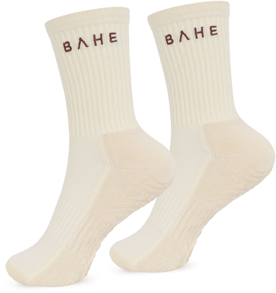 BAHE - Studio Grippy Crew Socks - Pilates Socks - Antislip Sokken - Grip Socks - Beige Coconut - Yogasokken