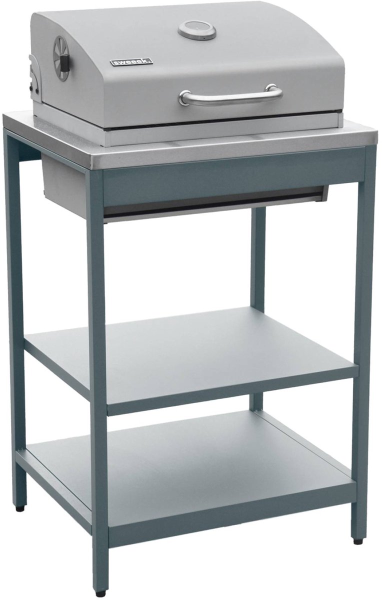 sweeek - Houtskoolbarbecue roestvrij staal verchroomd rooster en 2 planken 60 x 58,5 x 138 cm - naxos