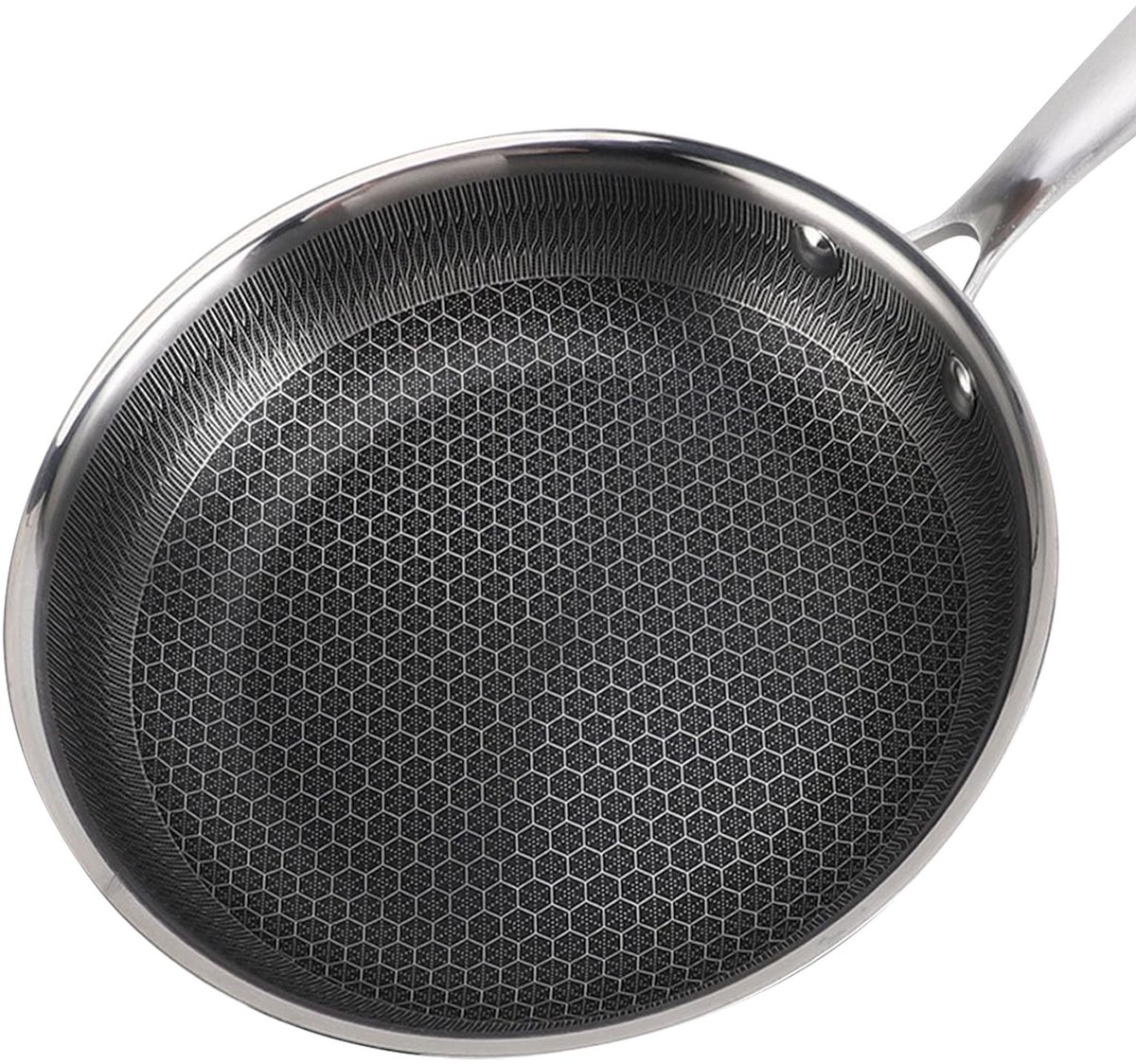 Cheffinger, Koekenpan 28 cm met honingraatcoating en lange handgreep, Zilver