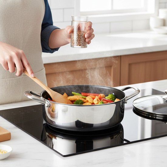 Cheffinger, Sauteerpan 28 cm met honingraatcoating, deksel en roestvrijstalen handgrepen, Zilveren van Merkloos — afbeelding 3