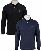 Gentlemen - 2 polos piqué de luxe pour hommes - manches longues - noir et bleu foncé - XL