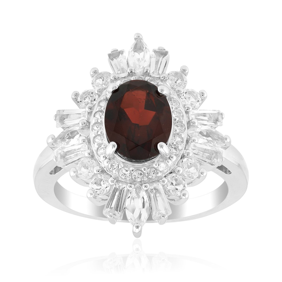 Cavill - Zilveren Ring - 925 Sterling Zilver - 0,653 ct Ovale Sambian Granaat & 1,062 ct Witte Topazen - Luxe Handgemaakt Dames Sieraad