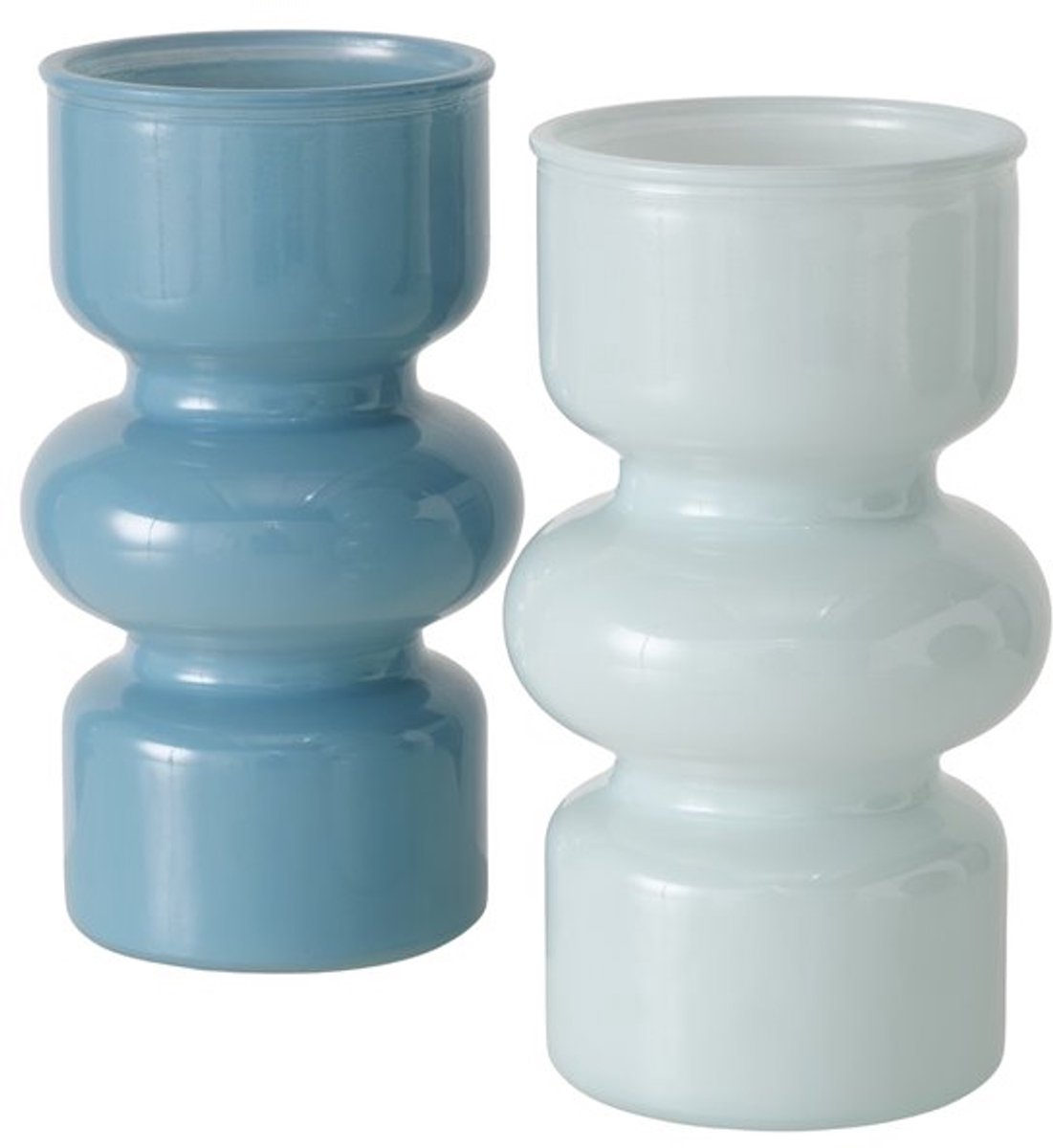 Boltze - Set van 2 - Vaasjes - Vazen - Maika - Glas – Blauw & Lichtblauw 18x10 cm – Glanzend