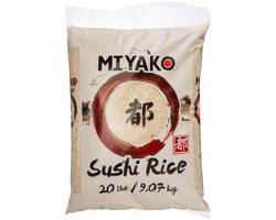 Miyako Sushi Rijst 9.07 kg – Rondkorrelige Japanse Rijst | Perfect voor Sushi, Nigiri & Maki | Glutenvrij | Hoogwaardige Kookrijst | Gemaakt in Italië | Ideaal voor Thuis & Professioneel Gebruik met Kajal Sticker