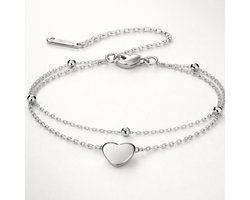 Lundholm Luxe Armband Dames Zilver Kleurig – Premium Stainless Steel Jewellery – Zilverkleurige Schakelarmband Dubbel Laags met Hartje & Bolletjes – My Uppsala Serie – Moederdag Cadeautjes cadeau voor mama Inclusief Luxe Geschenkverpakking