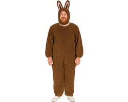 Joya Party® Bunny / Konijn Verkleedpak Heren | Grappig Verkleed Kostuum Mannen | Warme Fluffy Onesie | Carnaval & Themafeest | Humor Verkleed Pak Man | Verkleedkostuum Konijn Inclusief Konijnenmuts | Bruin | Maat XL/XXL