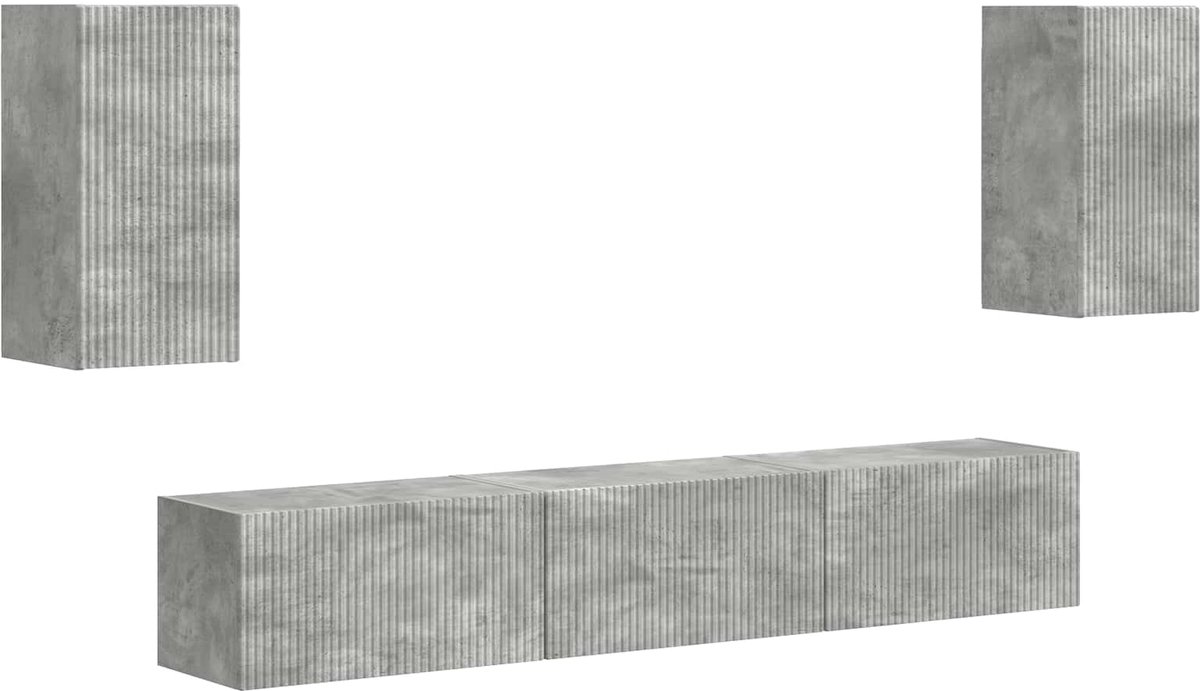 vidaXL - Tv-meubelset - Wandgemonteerd - 5 - pcs - Beton - Grijs - Bewerkt - hout