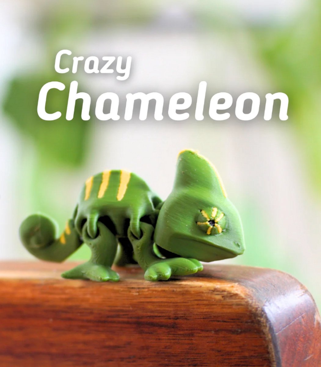 Gekke Kameleon 3D Print - Vera's Arts & Dice - Crazy Chameleon 3D Print - Speelgoed - Verzamelobject - Hagedissen - Kameleonen Figuur - Groen Geel Zwart