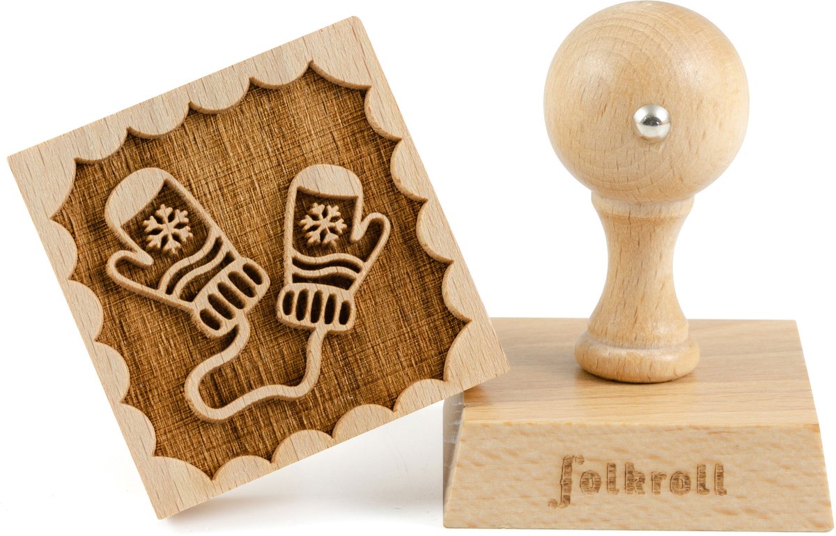 Folkroll koekjesstempel handschoenen, 55x55 mm, koekjesstempel, bakstempel, koekje, stempel, motief, beukenhout, 334836
