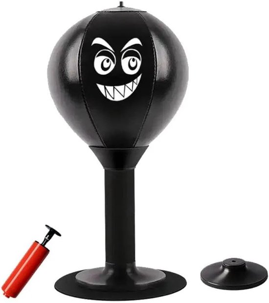 Boksbal tafelmodel - Bureau Boksbal met Zuignap - Stressbal voor op Kantoor en Thuis - Staalveer voor Snelle Stressverlichting - Volwassenen & Kinderen - Zwart