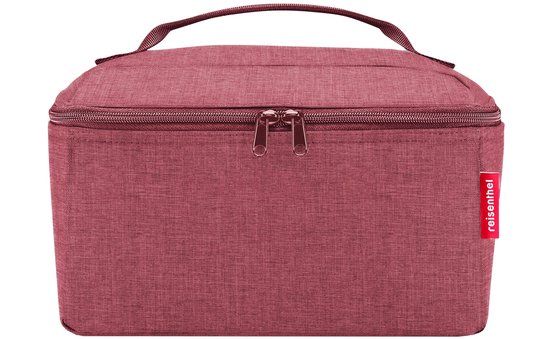 Reisenthel toilettas in twist maroon, met handvat en dubbele rits.