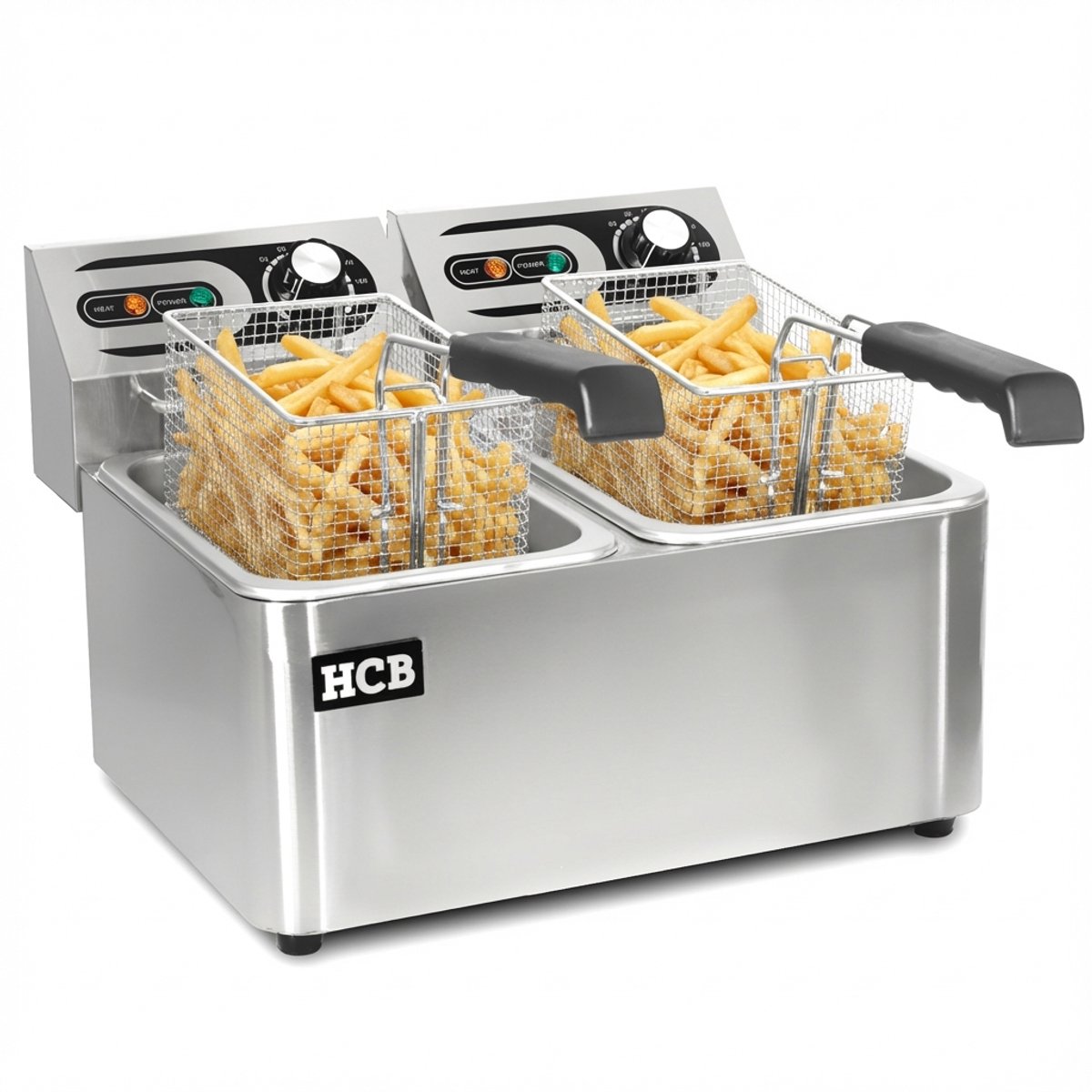 HCB® - Professionele Horeca frituurpan - Dubbele friteuse - 2 x 4.5 liter - 2 x 230V - RVS / INOX frietketel - frietpannen - frietpan - 38.5x45x31.5 cm (DxBxH) - 5000W - 2584