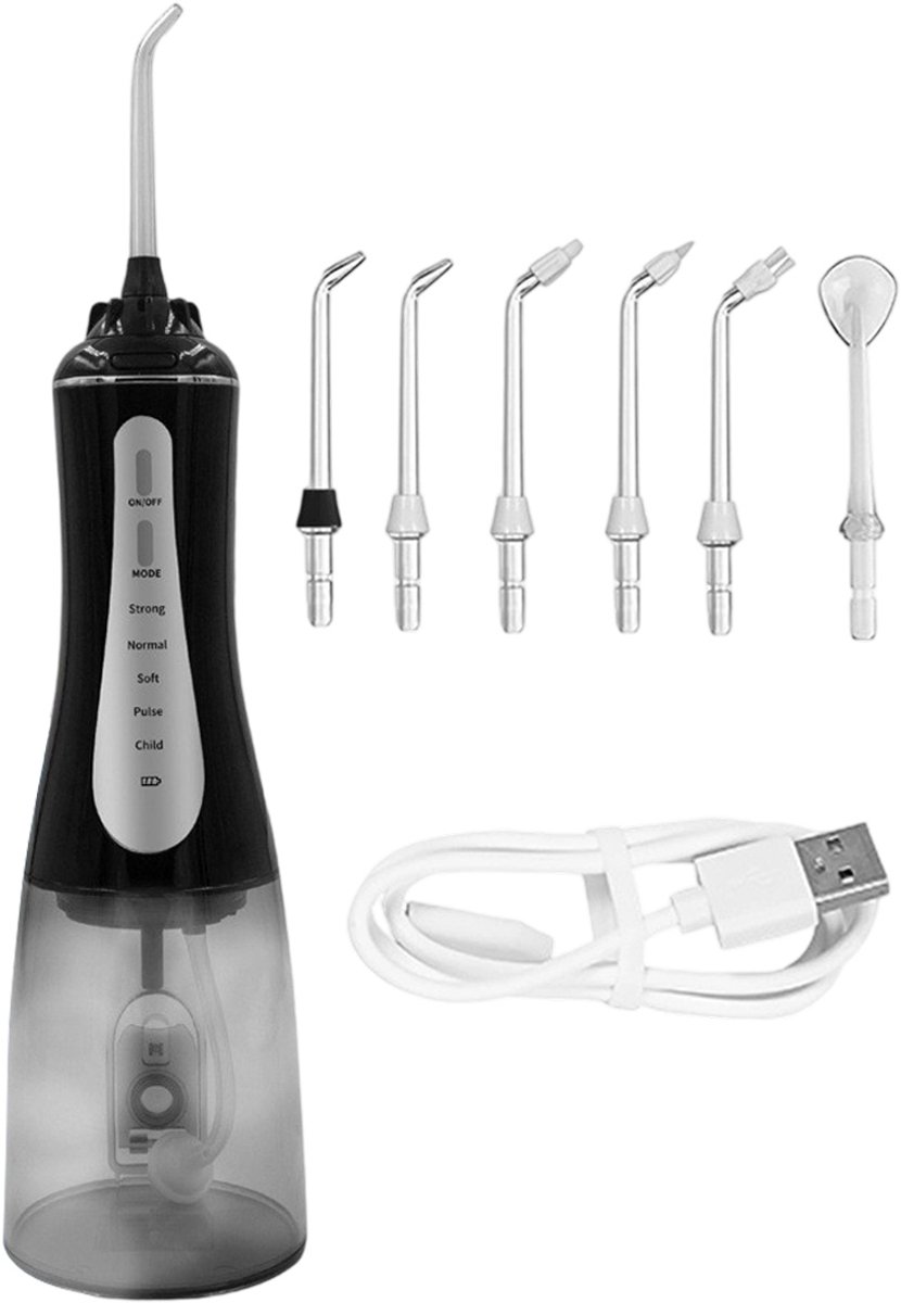 longziming -Draagbare zwarte elektrische mondspoeler – krachtige waterflosser voor tandsteen, plaque en dagelijkse mondverzorging – draadloos, compact en eenvoudig mee te nemen – zwart