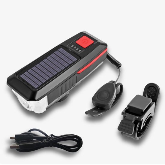 120dB Hoorn - Multifunctionele Fietsvoorlamp - Zonne & USB Oplaadbaar - Hoge Helderheid - Fietslamp - Koplamp fiets - Fietslampjes - Fietslichten - rood — afbeelding 4