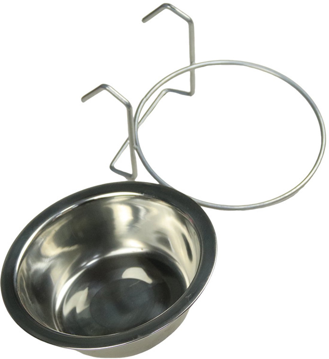 Daity 1-delige hangende roestvrijstalen voerbak - Geschikt voor kooien, kennels en hondenbenchjes. Bevat voer en water. Middelgroot, 13 cm diameter. Vaatwasmachinebestendig (zilver).
