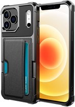YPCd Pasjeshouder Hoesje Geschikt voor Apple iPhone 17 Pro / iPhone 18 Pro – Shockproof Backcover met Kaartvak voor 2 Pasjes – PU Leren telefoonhoesje met Standfunctie & Magneet voor Autohouder – Zwart