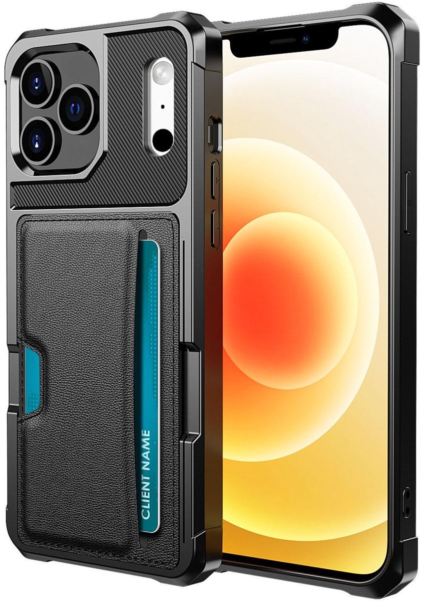 YPCd Pasjeshouder Hoesje Geschikt voor Apple iPhone 17 Pro – Shockproof Backcover met Kaartvak voor 2 Pasjes – PU Leren telefoonhoesje met Standfunctie & Magneet voor Autohouder – Zwart