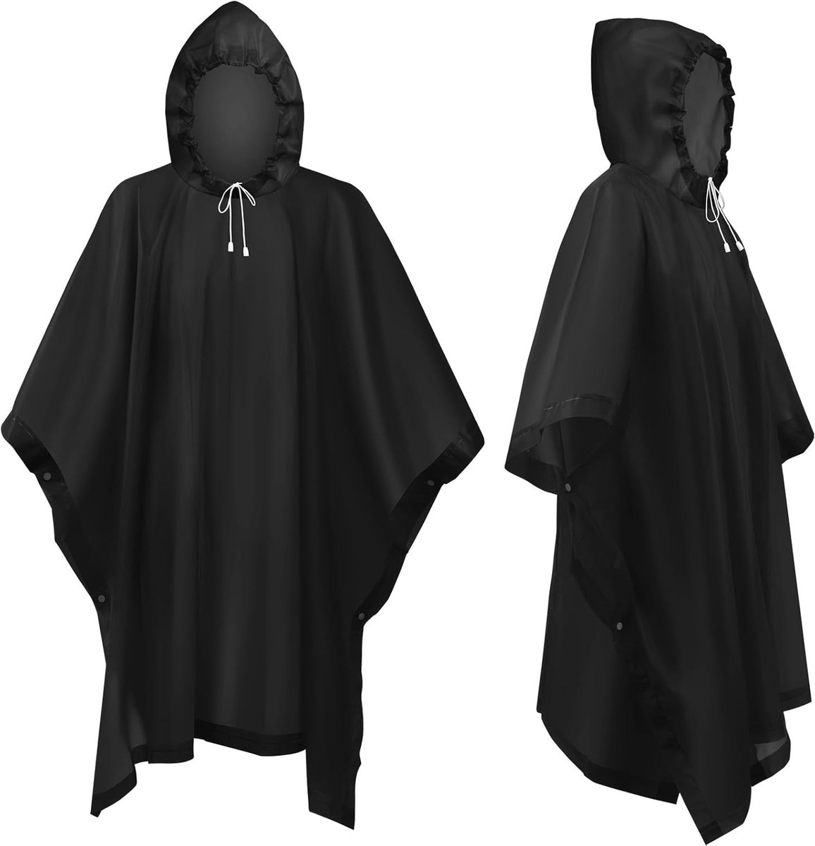Regenponcho - EVA Regenmantel - Wiederverwendbaar & Wasserdicht Voor Camping, Wandelen - 2 Stuk - Unisex Voor Vrouwen & Mannen + Zwart