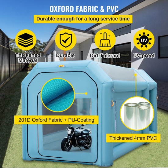 Draagbare opblaasbare spuitcabine, 13 x 8 x 8 ft spuittent met luchtfiltering en dubbele blowers, verbeterde opblaasbare spuittent voor het spuiten van auto's en motorfietsen van Vevor — afbeelding 3