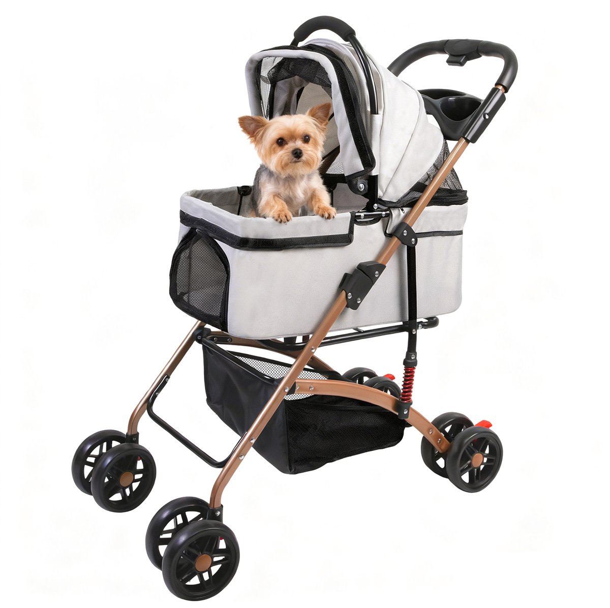 PIPIPOXER-Hondenwagen Opvouwbare hondenbuggy voor honden en katten tot 20 kg met opbergmand Buggy, grijs