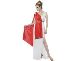 Joya Party® Romeinse Godin Venus Kostuum Dames | Griekse Godin Olympia Verkleedjurk Vrouw | Witte Toga met Rode Sjerp, Gouden Riem & Lauwerkrans | Verkleedpak Vrouwen | Verkleedkostuum | Carnaval & Themafeest | Maat L/XL