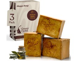 GREEN FADEL Aleppo Zeep 40% Laurierolie 60% Olijfolie - 3 x 200g - Handgemaakt - Natuurlijke Zeep