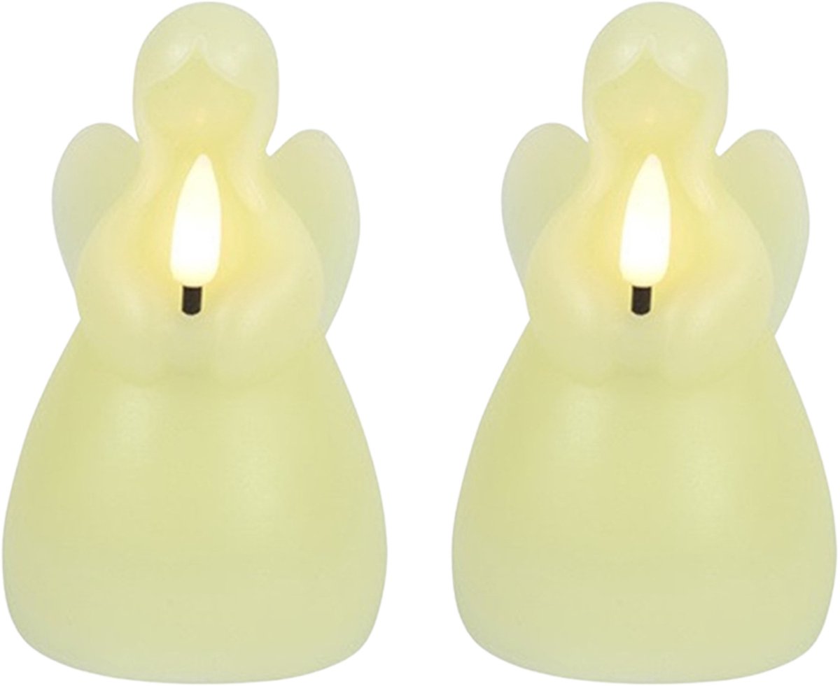 Countryfield LED kaars engel - 2x - creme wit - H11,5 cm - wax kaars op batterijen - kaarsen - kerst thema - kerstkaarsen